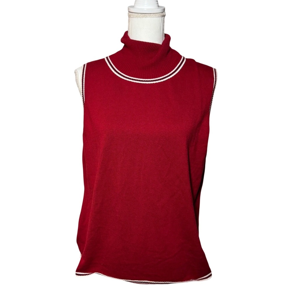 Nygard Sleeveless Turtleneck Sweater XL Red Striped Trim Knit Top